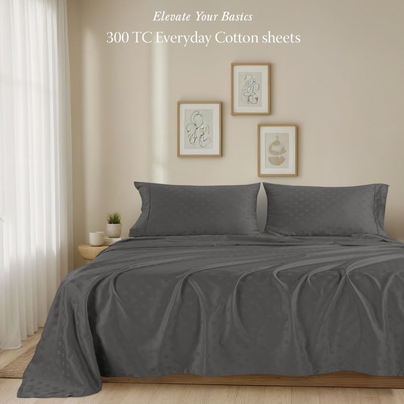 Threadmill Cotton Queen Sheet Set | 100% Cotton Sheets for Queen Size Bed | Damask Jacquard Queen Bed Sheets Set with 16â€ Deep Pocket | Soft Sateen Weave 4-Piece Cooling Bedding Set | Dark Grey - Image 2